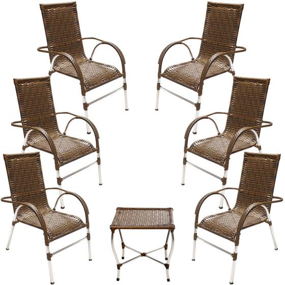 Imagem de Conjunto de 06 Cadeiras E Mesa De Centro Área Varanda Piscina Churrasqueira Trama Original