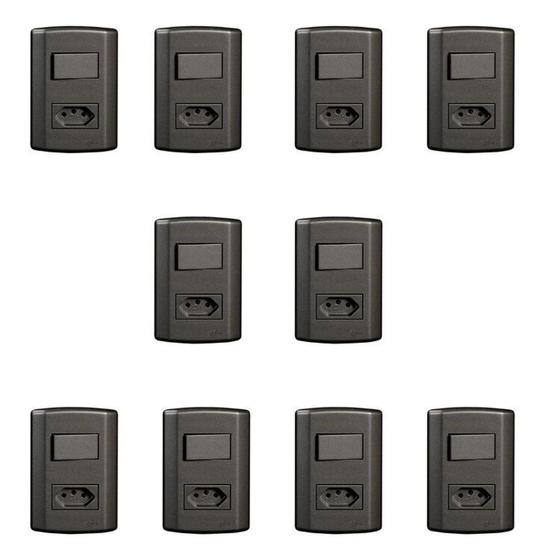 Imagem de Conjunto de 10 Interruptores de 1 Tecla Simples e Tomada 2p+t 20a , Modular, com Placa 4x2 e Suporte