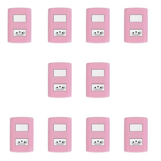 Imagem de Conjunto de 10 Interruptores de 1 Tecla Simples e Tomada 2p+t 20a , Modular, com Placa 4x2 e Suporte