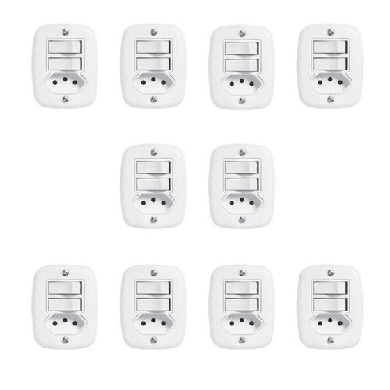 Imagem de Conjunto de 10 Interruptores de 2 Tecla Simples e Tomada 2p+t 20a , com Placa de Sobrepor