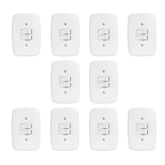 Imagem de Conjunto de 10 Interruptores de 2 Teclas Simples com Placa 4x2