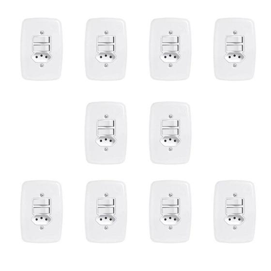 Imagem de Conjunto de 10 Interruptores de 2 Teclas Simples e Tomada 2p+t 20a , com Placa 4x2