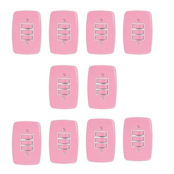 Imagem de Conjunto de 10 Interruptores de 3 Teclas Simples com Placa 4x2