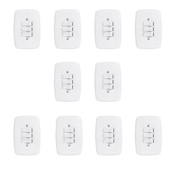 Imagem de Conjunto de 10 Interruptores de 3 Teclas Simples com Placa 4x2