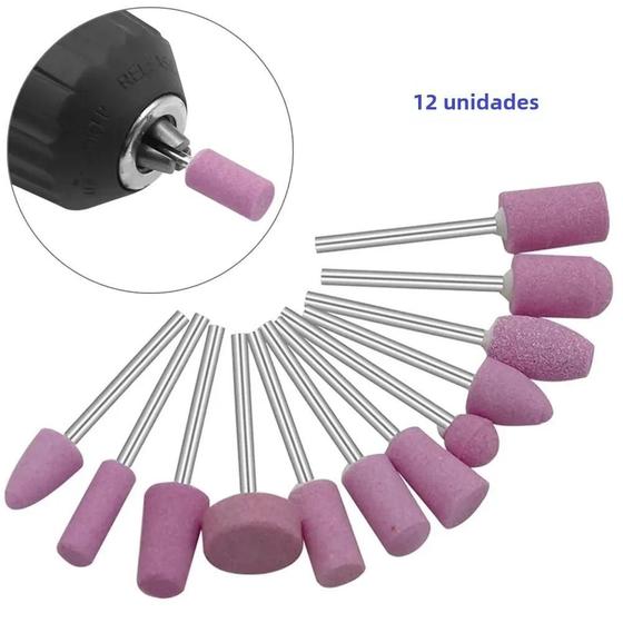 Imagem de Conjunto de 12 Mini Brocas para Unhas com Haste de 2,35mm - Para Polimento e Lixamento