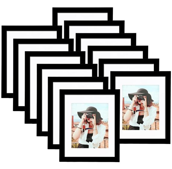 Conjunto de 12 Molduras Pretas 8x10 Picrit - Para Parede ou Mesa Imagem de Conjunto de 12 Molduras Pretas 8x10 Picrit - Para Parede ou Mesa