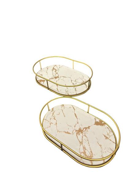 Imagem de Conjunto de 2 Bandejas Decorativa para Objetos Mesa Enfeite Cantinho do Café Multiuso Marmorizada