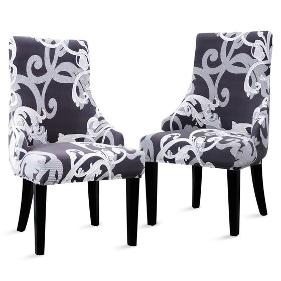 Imagem de Conjunto de 2 cadeiras laterais Slipcover Liykimt Stretch Wingback em preta/cinza