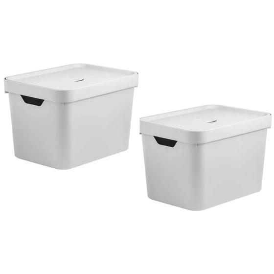 Imagem de Conjunto de 2 Caixas Organizadora Cube Branco 18L - Ou