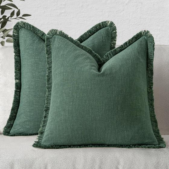 Imagem de Conjunto de 2 capas de almofada MIULEE com franjas de linho de 50 x 50 cm