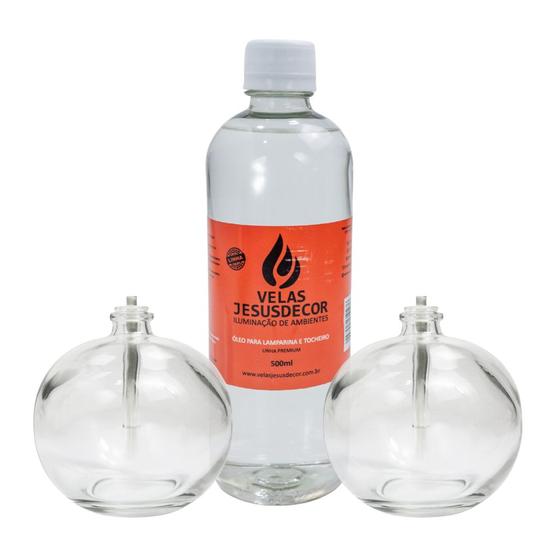 Imagem de Conjunto De 2 Lamparinas Velas De Vidro 100ml Com Fluido Normal 500ml