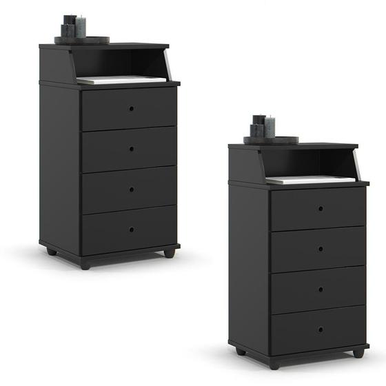 Imagem de Conjunto de 2 Mesa de Cabeceira Luxo II New com 4 Gavetas