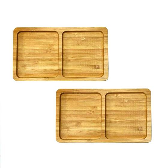Imagem de Conjunto de 2 Mini Bandejas Retangular com Divisória de Bambu 17x10cm