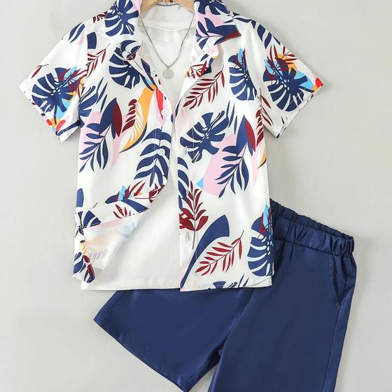 Imagem de Conjunto De 2 Peças De Camisa De Manga Curta Estilo Cavalheiro Para Férias De Verão Para Meninos