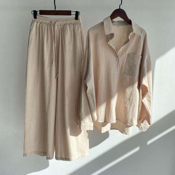 Imagem de Conjunto de 2 peças de camisa e calça femininas - cáqui