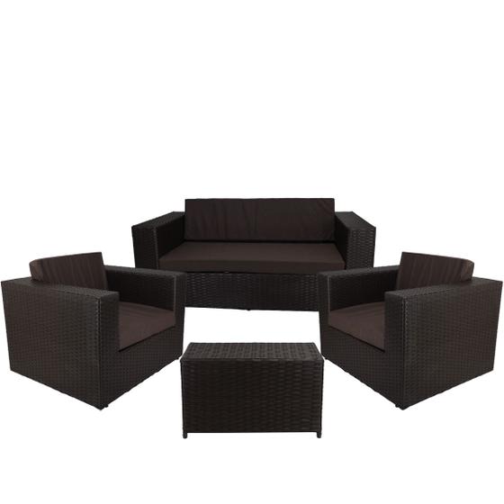 Imagem de Conjunto de 2 Poltronas com Assento Estofado e Mesa Classe A - Marrom Tabaco