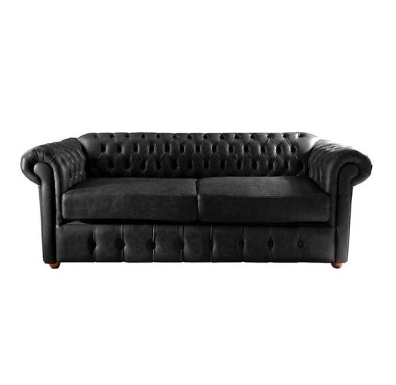 Imagem de Conjunto de 2 Sofás Chesterfield Luiz XV 2,00M c. Ecológico Preto sala de estar/recepção/ barbearia