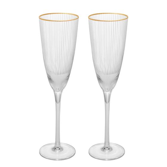 Imagem de Conjunto de 2 Taças de Champanhe de Vidro com Fio de Ouro Lines 300ml - Wolff