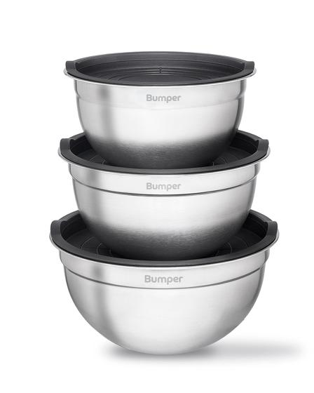 Conjunto de 3 Bowls Bumper em Inox com Tampa Hermética Kit Tigelas Multiuso Cozinha - Bumper Magazine