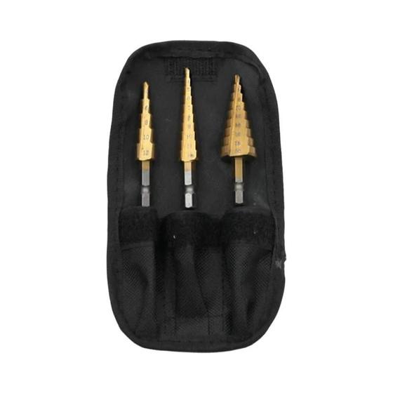 Imagem de Conjunto de 3 Brocas de Escada com Haste Hexagonal Banhada a Titânio (3-12mm, 4-12mm, 4-20mm)