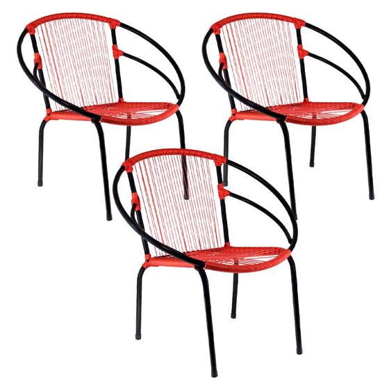 Imagem de Conjunto de 3 Cadeiras Eclipse de Aço Carbono e Fibra Sintética