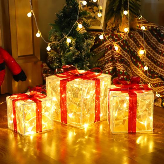 Imagem de Conjunto de 3 Caixas de Presente de Natal Iluminadas FUNIAO com 60 LEDs
