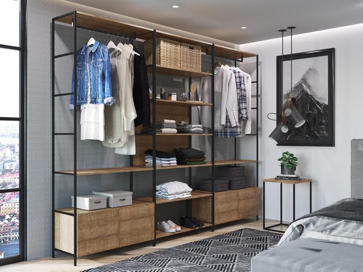 Imagem de Conjunto de 3 Estantes Guarda-Roupa para Closet com 4 Gavetas e 1 Mesa Lateral Industrial Artesan