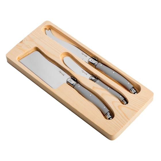 Imagem de Conjunto de 3 facas para queijo Laguiole LA TOUR Luxo com bandeja de madeira- branco