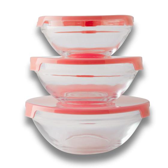 Imagem de Conjunto De 3 Potes Bowls Plástico Bacia Com Tampa Multiuso