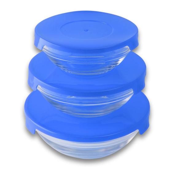 Imagem de Conjunto De 3 Potes Bowls Tigelas Vasilhas Vidro Com Tampa