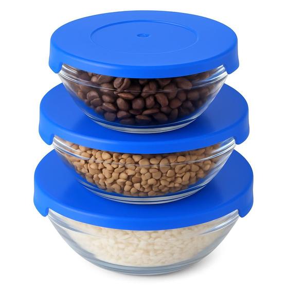 Imagem de Conjunto De 3 Potes Bowls Tigelas Vasilhas Vidro Com Tampa