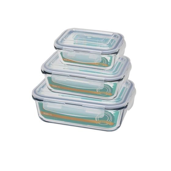 Conjunto De 3 Potes Herméticos De Vidro Retangular Menor preço em Conjunto De 3 Potes Herméticos De Vidro Retangular