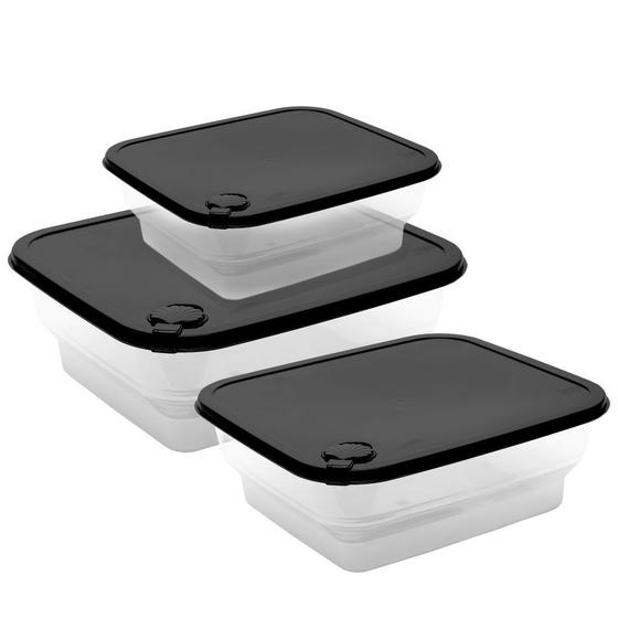 Imagem de  Conjunto de 3 Potes Para Mantimentos Quadrados Com Tampa Com Válvula Para Micro-ondas. 1L. 1,6L. 2,4L.