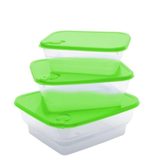 Imagem de  Conjunto de 3 Potes Para Mantimentos Quadrados Com Tampa Com Válvula Para Micro-ondas. 1L. 1,6L. 2,4L.