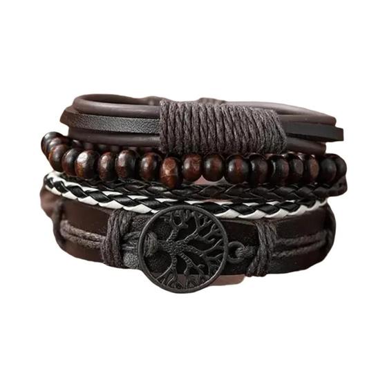 Imagem de Conjunto de 3 Pulseiras Masculinas Trançadas - Couro PU Artesanal Vintage