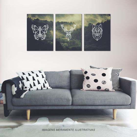 Imagem de Conjunto de 3 Quadros: Animais Verde - 90x60