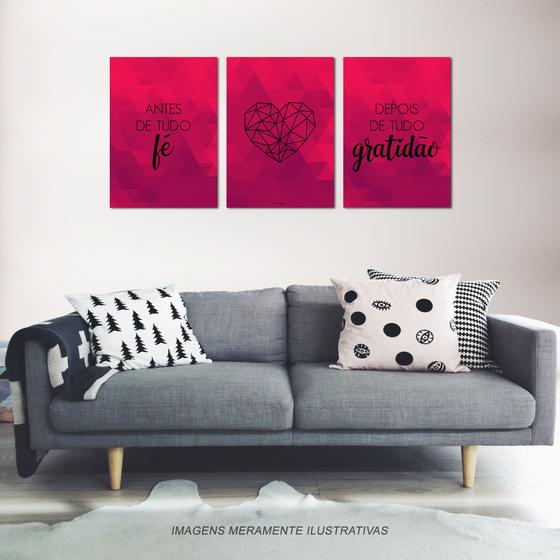 Imagem de Conjunto de 3 Quadros: Coração Rosa - 90x60