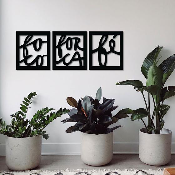 Imagem de Conjunto De 3 Quadros De Parede Em Mdf 6mm Foco, Força E Fé