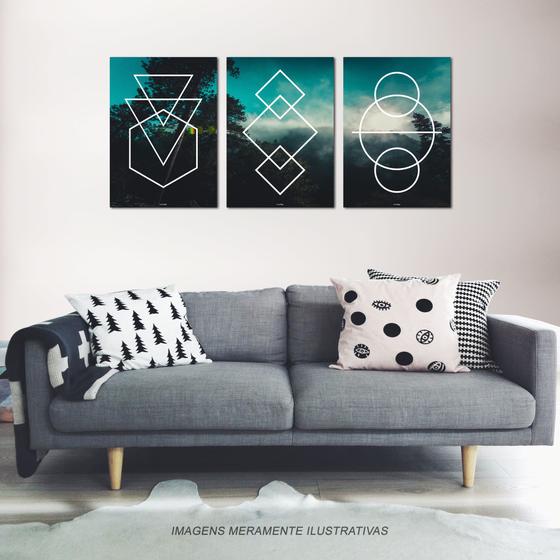 Imagem de Conjunto de 3 Quadros: Formas Azul - 60x40