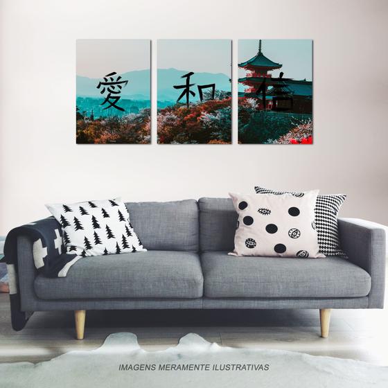 Imagem de Conjunto de 3 Quadros: Japão Preto - 60x40