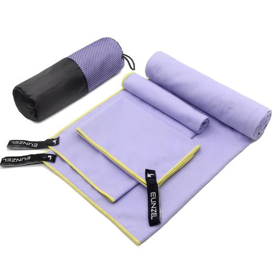 Imagem de Conjunto de 3 tamanhos de toalha de acampamento Eunzel Quick Dry Microfiber Taro Purple