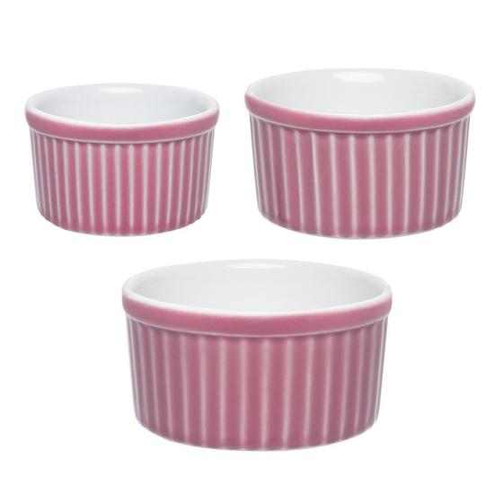 Imagem de Conjunto de 3 Tigelas Ramequin Ramequin Colorido Branco/Rosa