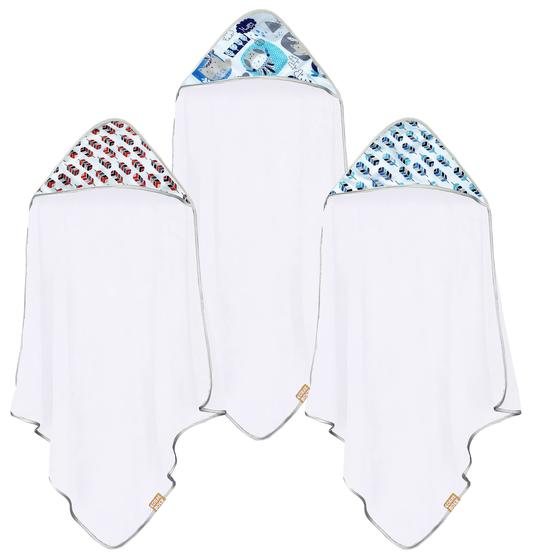 Imagem de Conjunto de 3 Toalhas de Banho com Capuz para Bebês - Material Coral Fleece