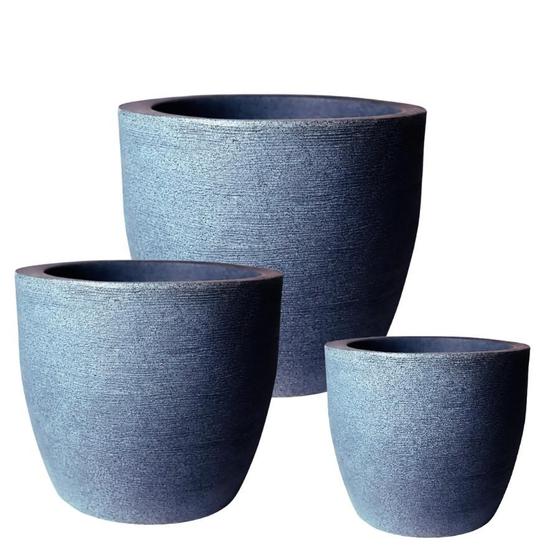 Imagem de Conjunto de 3 Vasos de Planta P . M e G e m Polietileno Resistente para Ambiente Externo com Proteção UV escovado