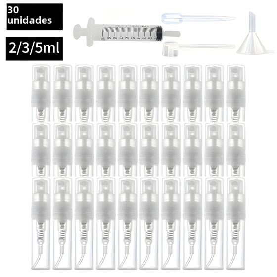 Imagem de Conjunto De 30 Frascos De Spray Plástico Transparente 2/3/5ml Com Pipeta, Funil, Dispenser E