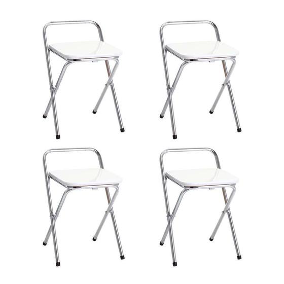 Conjunto de 4 Bancos Mocho Dobrável 101-X Branco Criativa Menor preço em Conjunto de 4 Bancos Mocho Dobrável 101-X Branco Criativa