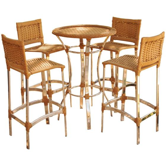 Imagem de Conjunto de 4 Banquetas e Bistrô em Alumínio para Edícula, Cozinha, Salão Trama Original