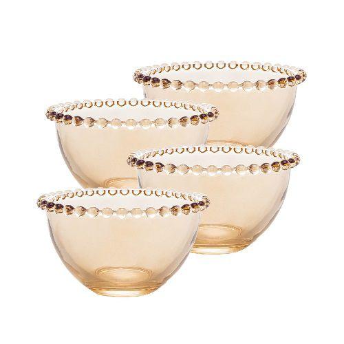 Imagem de Conjunto de 4 bowls sorvete sobremesa cristal pearl Âmbar  14x8cm