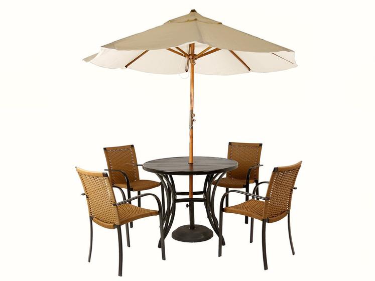 Conjunto de 4 Cadeiras e Mesa com Ombrelone em Alumínio para Área, Piscina, Edícula Menor preço em Conjunto de 4 Cadeiras e Mesa com Ombrelone em Alumínio para Área, Piscina, Edícula
