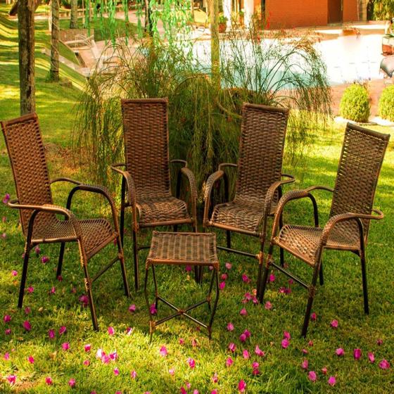 Conjunto de 4 Cadeiras e mesa de centro Área Externa Resistente a Chuva ...
